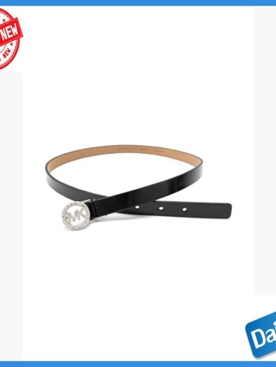 1 Inch Leather Belt with Pave Logo, Adjustable Fit, X-Small Size